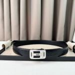 1:1  Hermes  Black Leather Belt  with Silver 'H' buckle Square Buckle 3.5cm